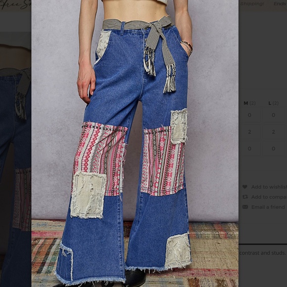 POL “ Alexia “ POL Denim Pants with Printed Contrast and Stud Detail 34 - Picture 4 of 12